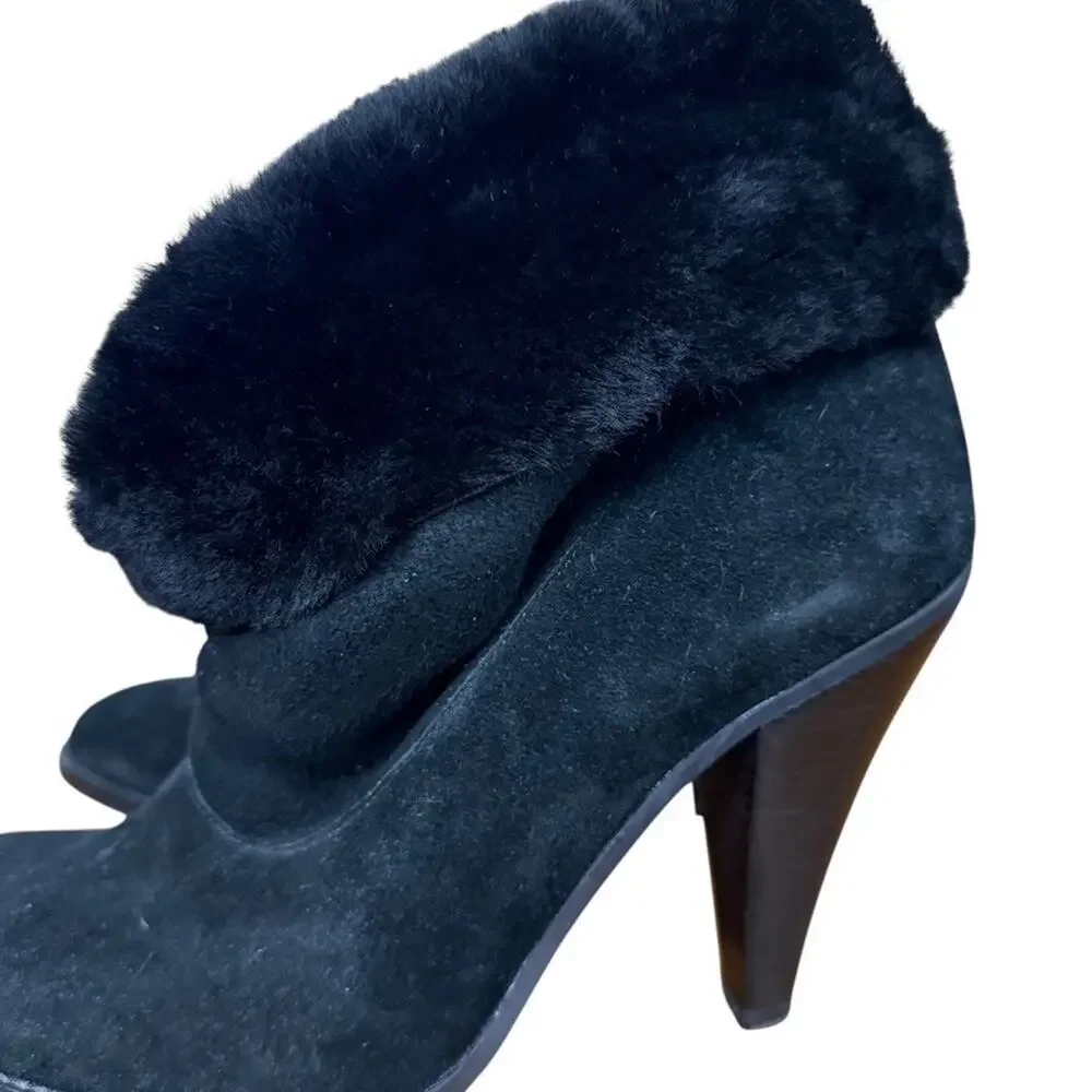 Steve Madden Mayb Faux Fur Trim High Heel Suede Leather Boots Booties sz 10 M
